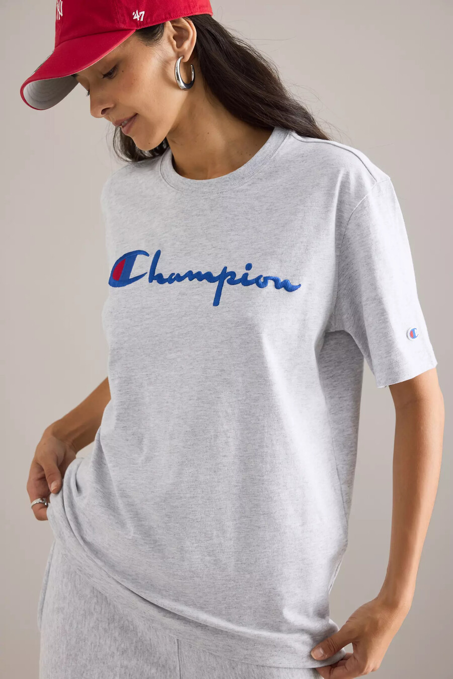 champion t-shirt mit gesticktem schriftzug-logo