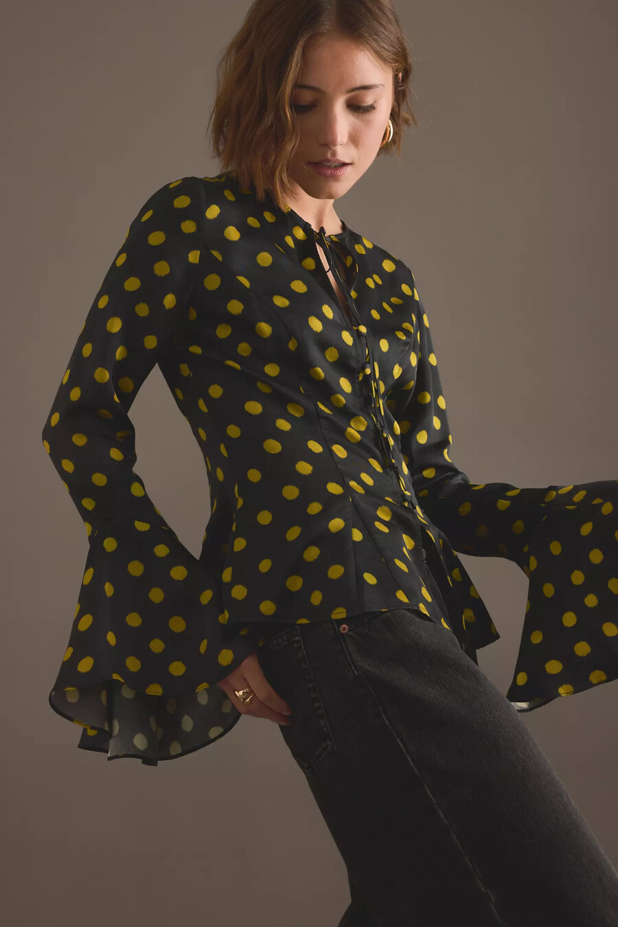 kitri chantelle polka dot satin-top