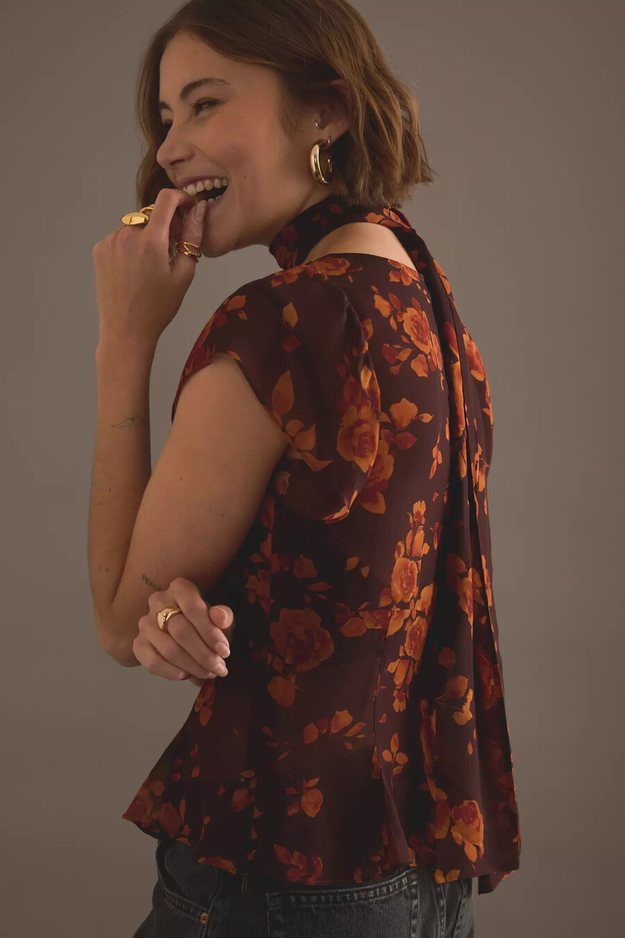 kitri clementina top mit herbstrosenmuster