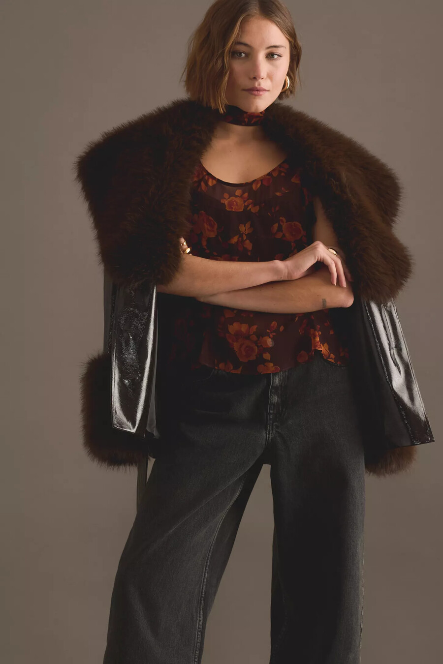 kitri clementina top mit herbstrosenmuster