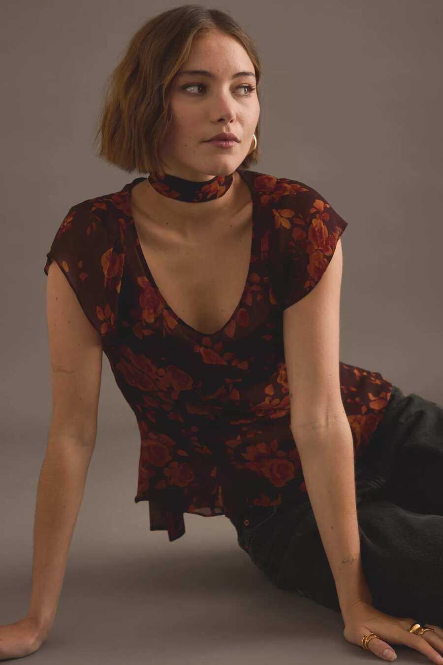 kitri clementina top mit herbstrosenmuster