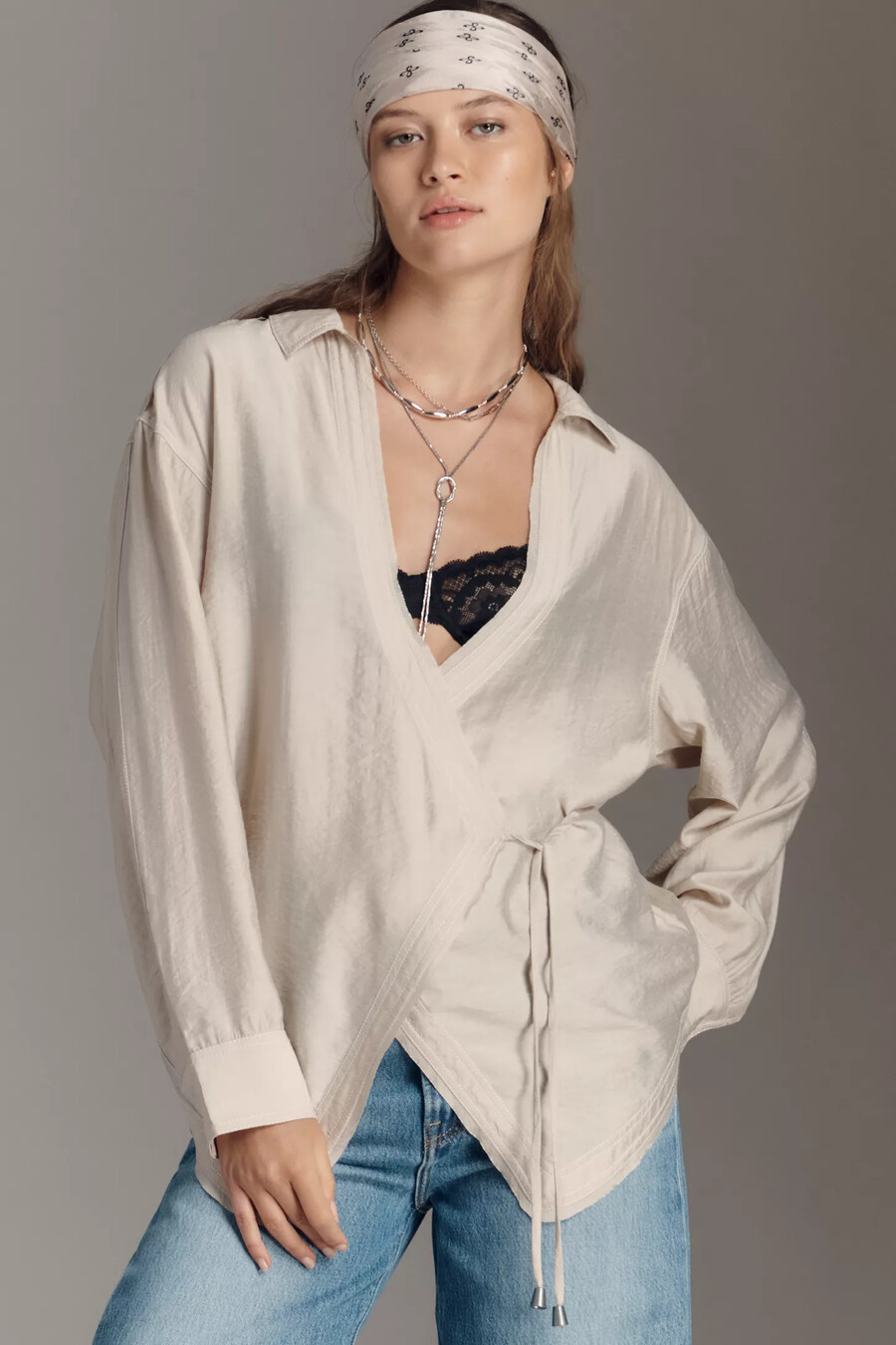 pilcro wickelbluse mit v-ausschnitt