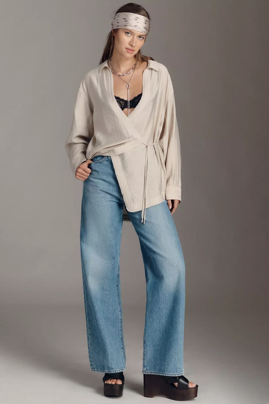 pilcro wickelbluse mit v-ausschnitt