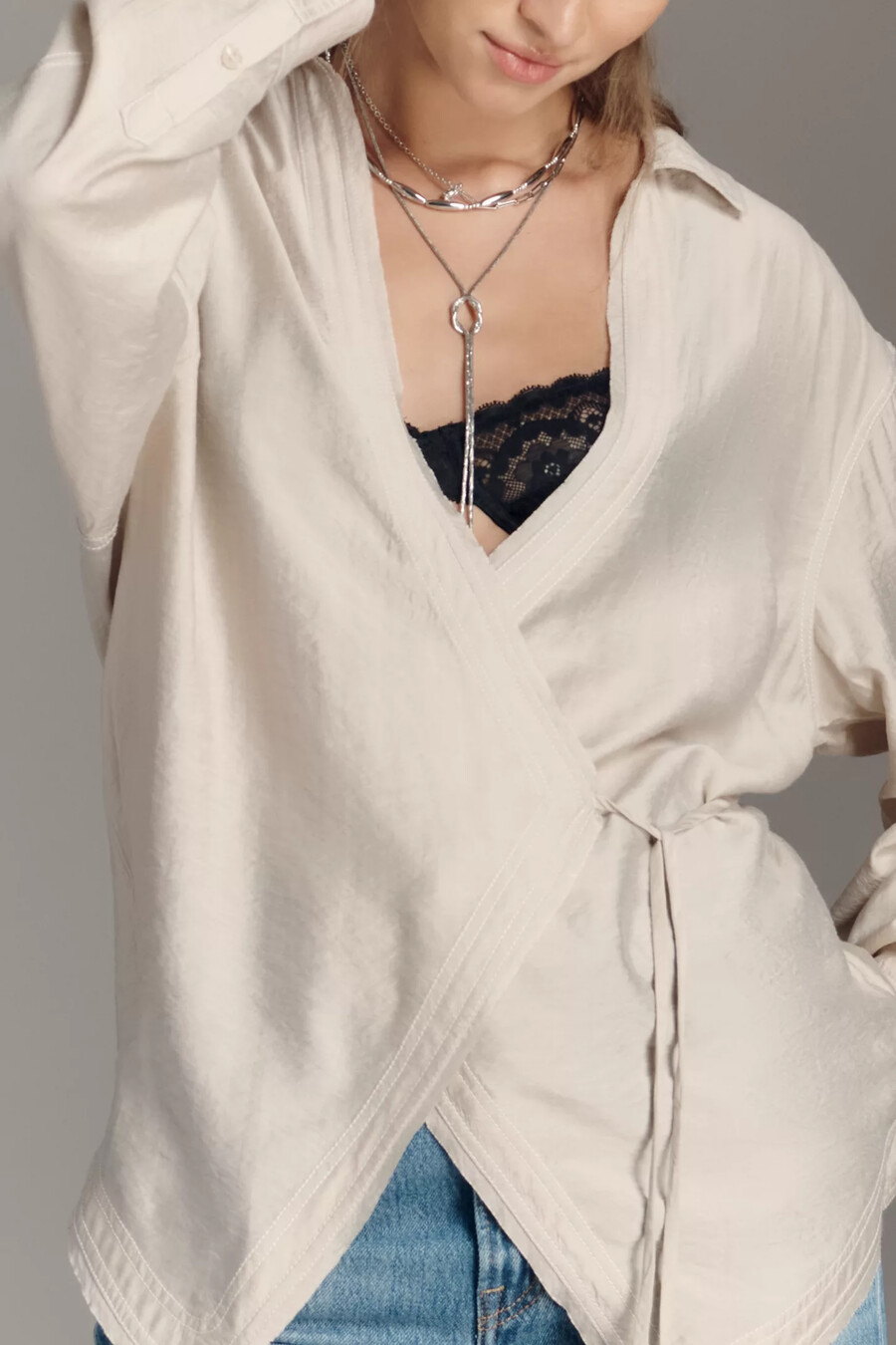 pilcro wickelbluse mit v-ausschnitt
