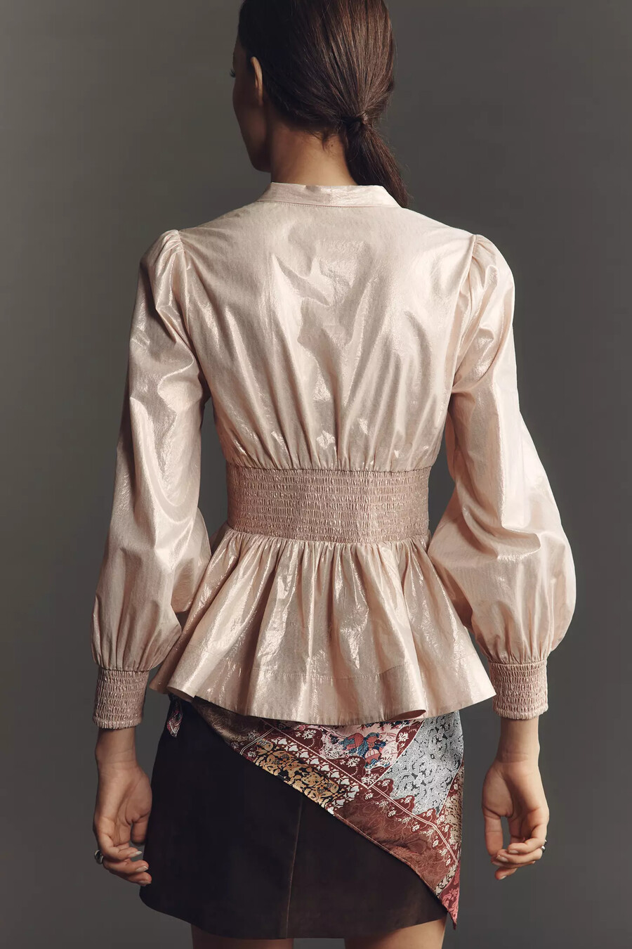 die tommie langarm-bluse mit glänzendem gerafftem vorderreißverschluss