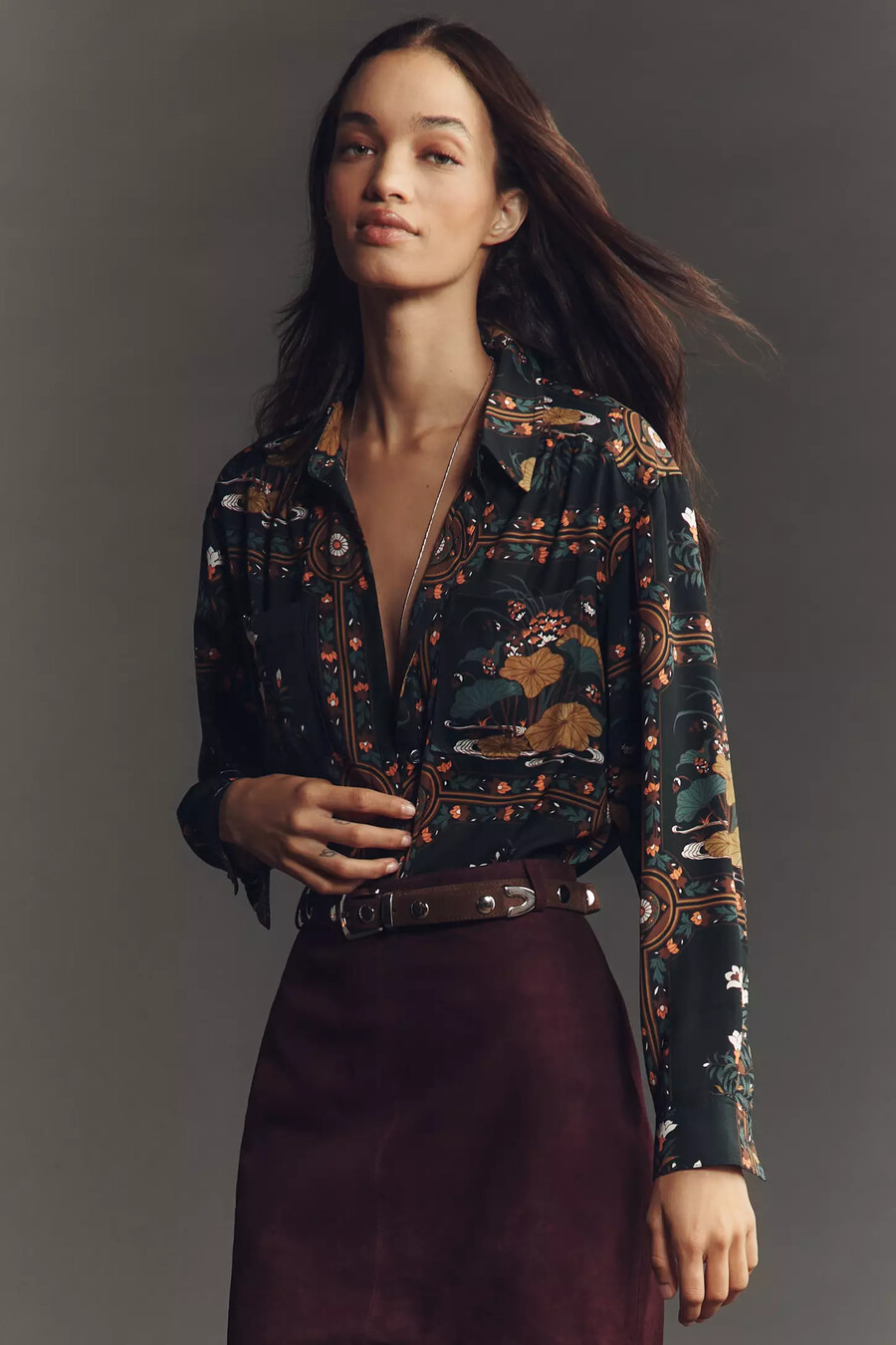 entspanntes langarmhemd mit blumenmuster von anthropologie