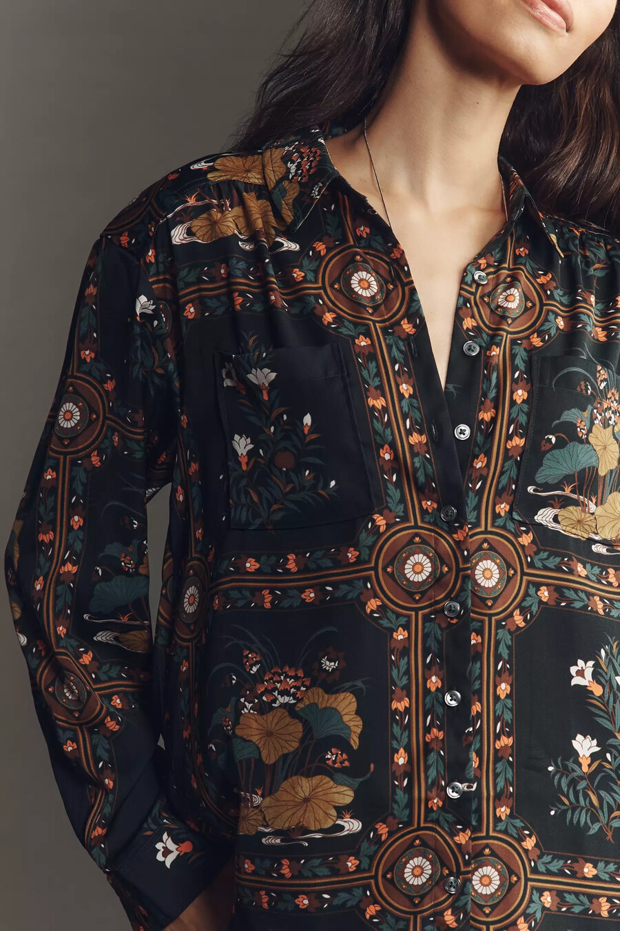 entspanntes langarmhemd mit blumenmuster von anthropologie