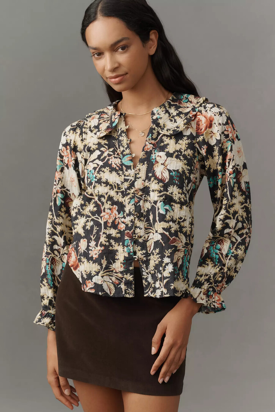 die keira bluse mit kragen und knopfleiste von pilcro langarm-version