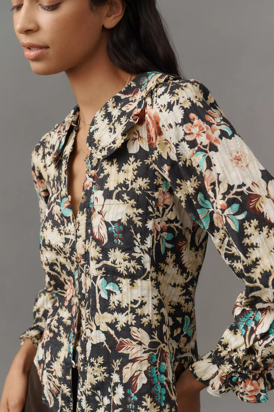 die keira bluse mit kragen und knopfleiste von pilcro langarm-version