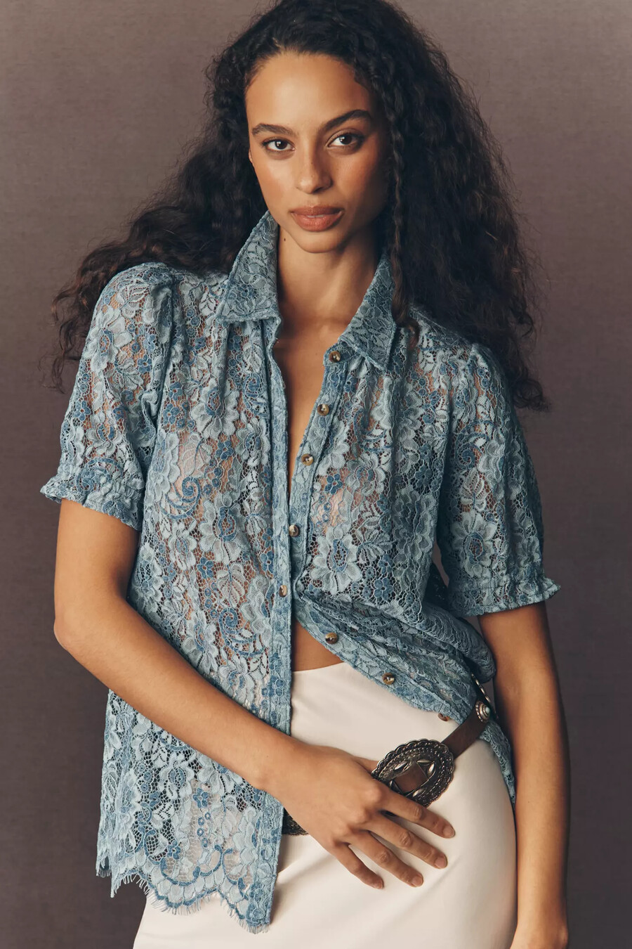 die aly bluse mit puffärmeln aus spitze von pilcro