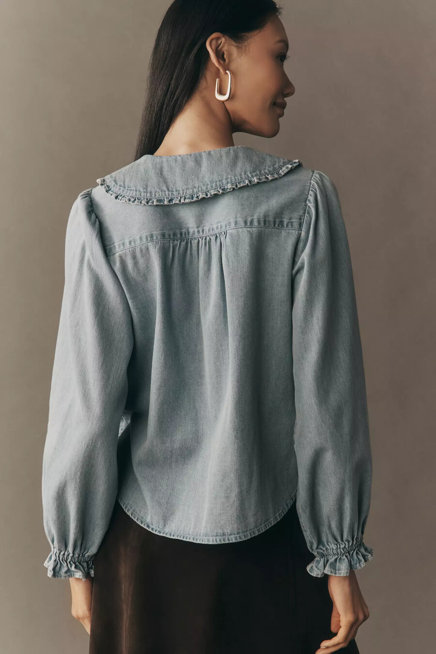 die keira bluse mit kragen und knopfleiste von pilcro langärmlige denim-edition