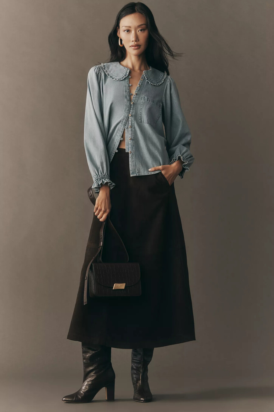 die keira bluse mit kragen und knopfleiste von pilcro langärmlige denim-edition