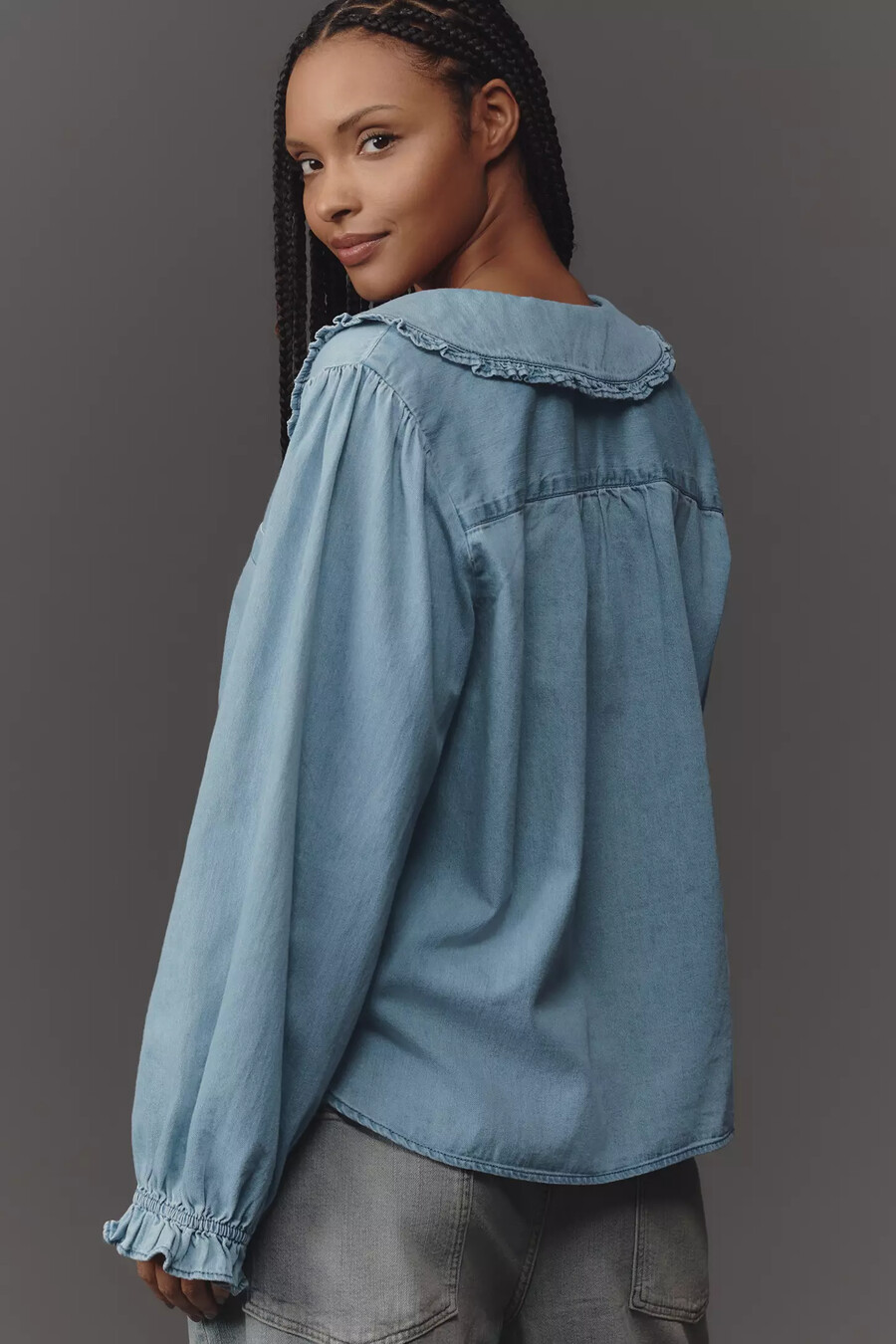 die keira bluse mit kragen und knopfleiste von pilcro langärmlige denim-edition