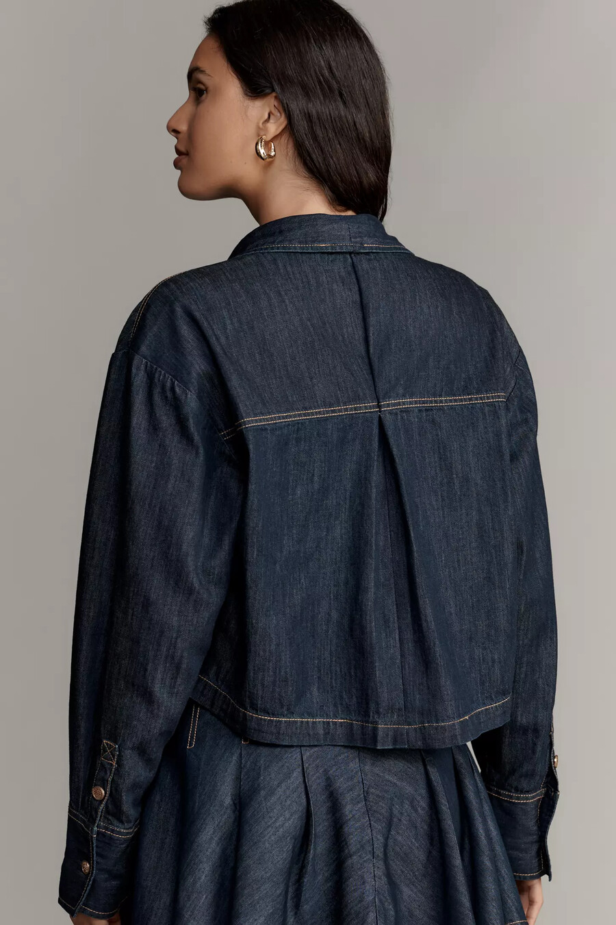 maeve langarm-crop-jeanshemd mit knopfleiste