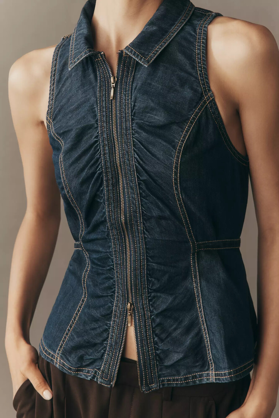 pilcro jeansweste mit reißverschluss vorne
