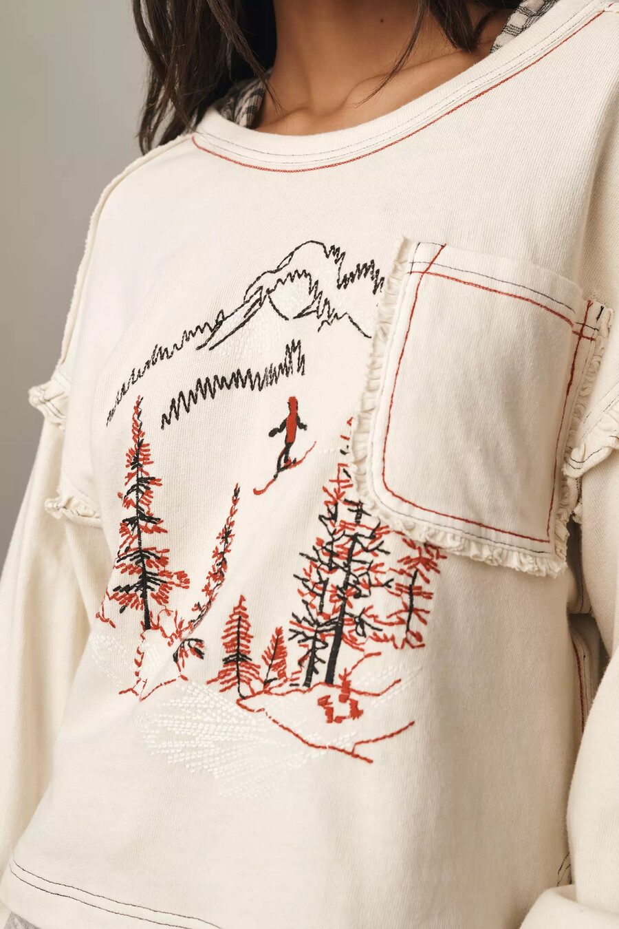 pilcro après langarm-t-shirt aus baumwolle mit rüschen