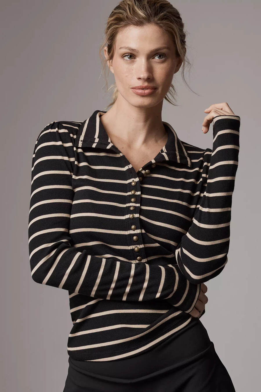 pilcro slim langarmshirt mit knopfleiste