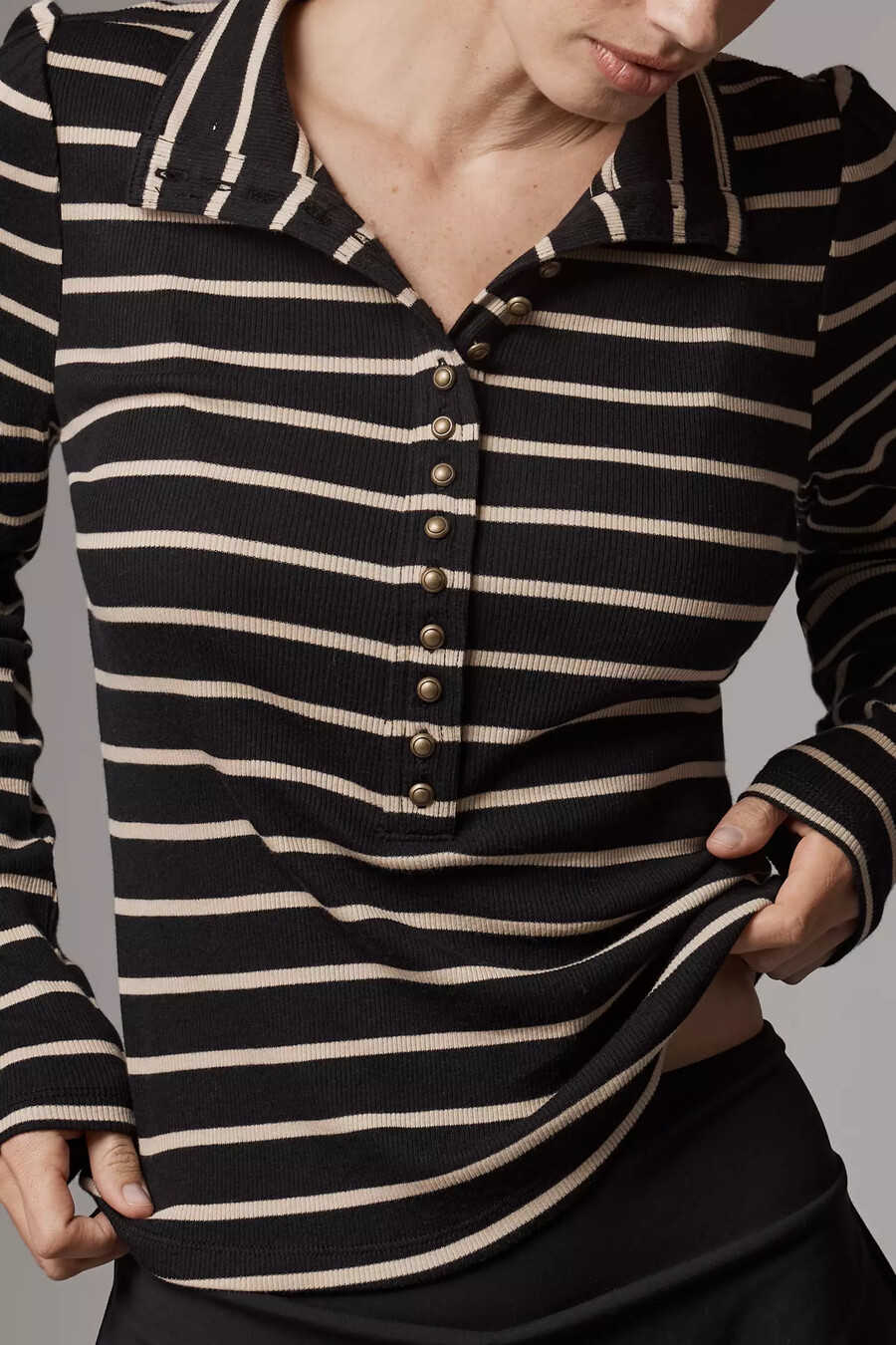 pilcro slim langarmshirt mit knopfleiste