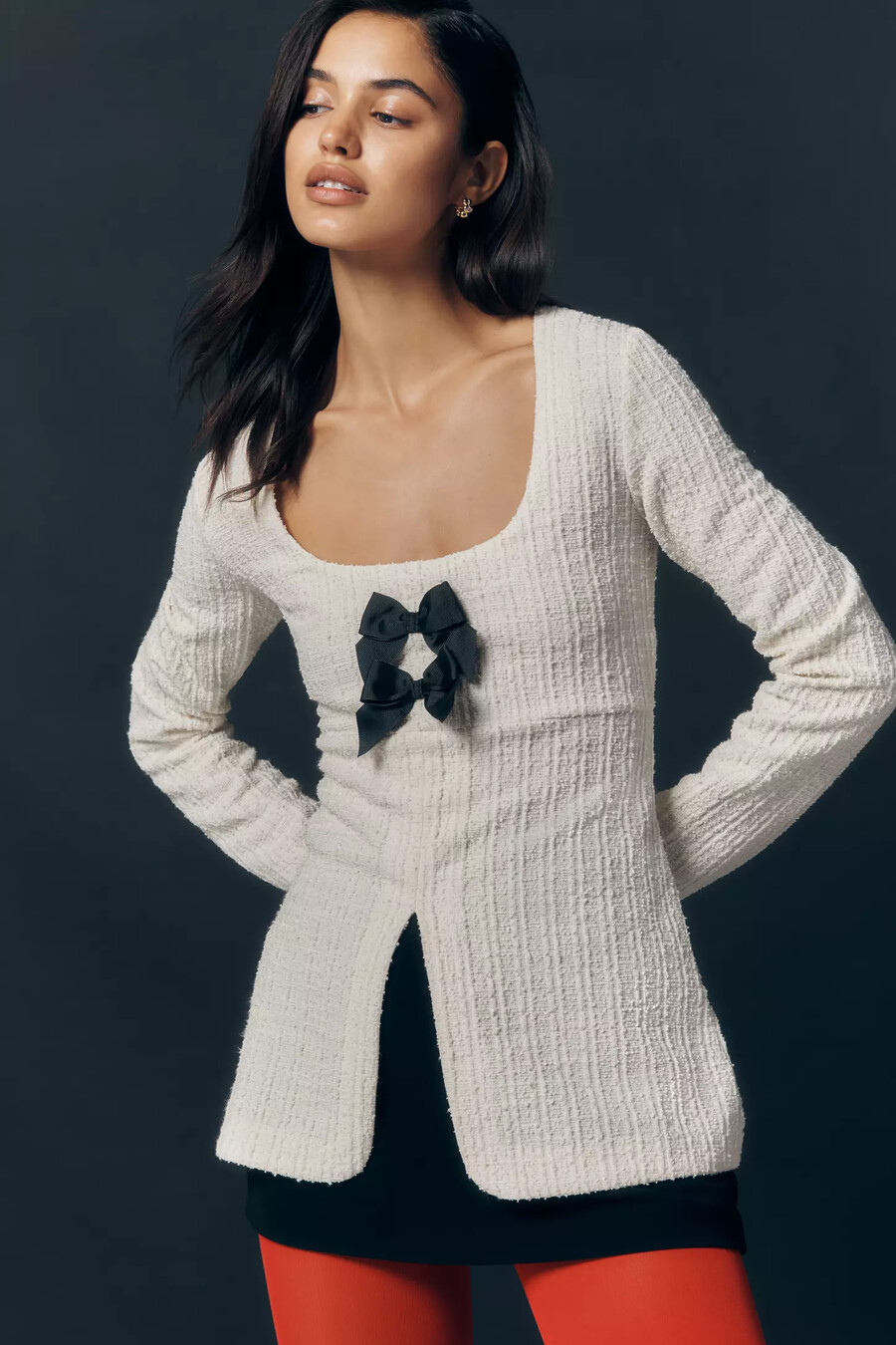 maeve double-bow scooped split-front top