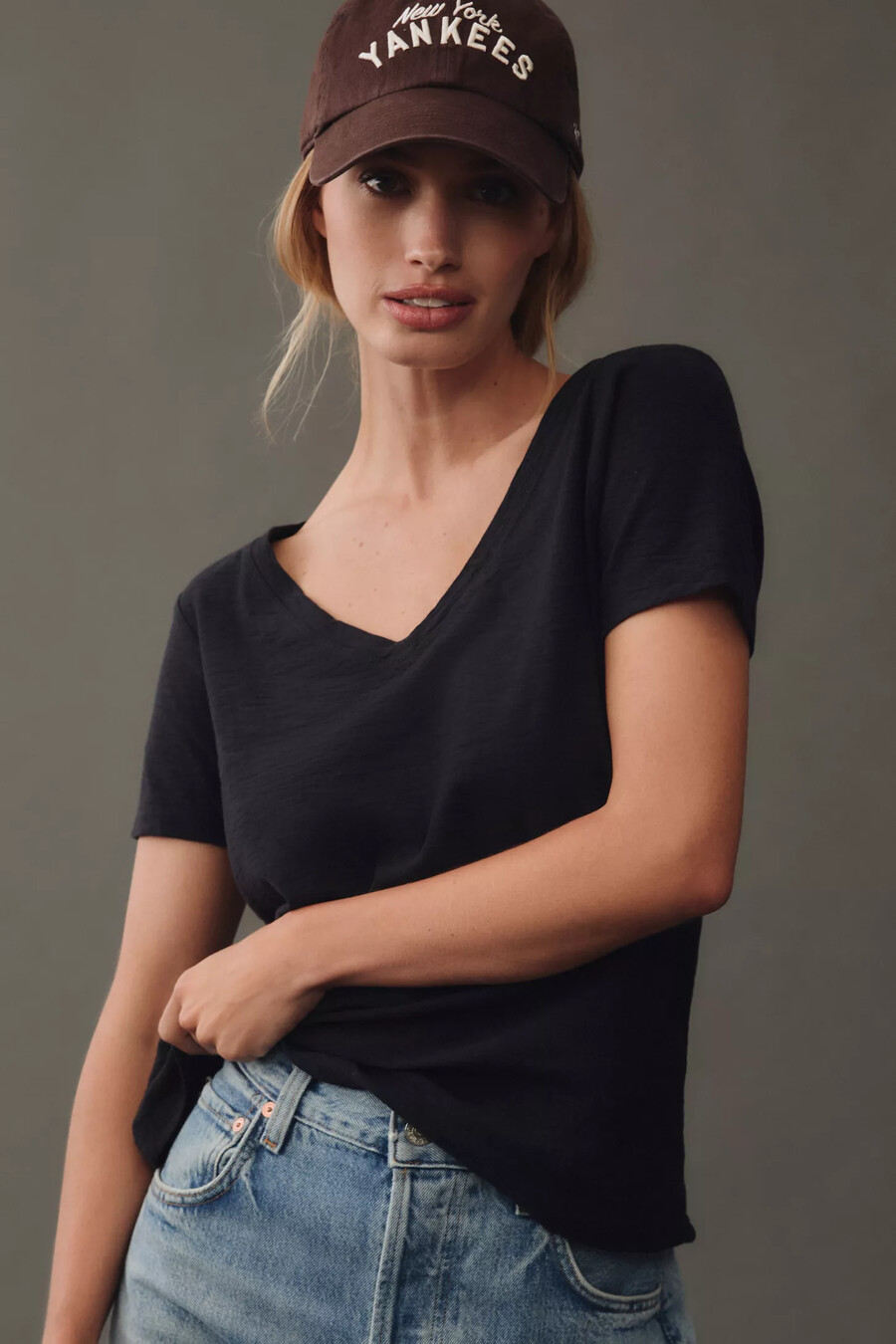 das bennie slim crew neck cotton-slub t-shirt von pilcro v-ausschnitt-edition
