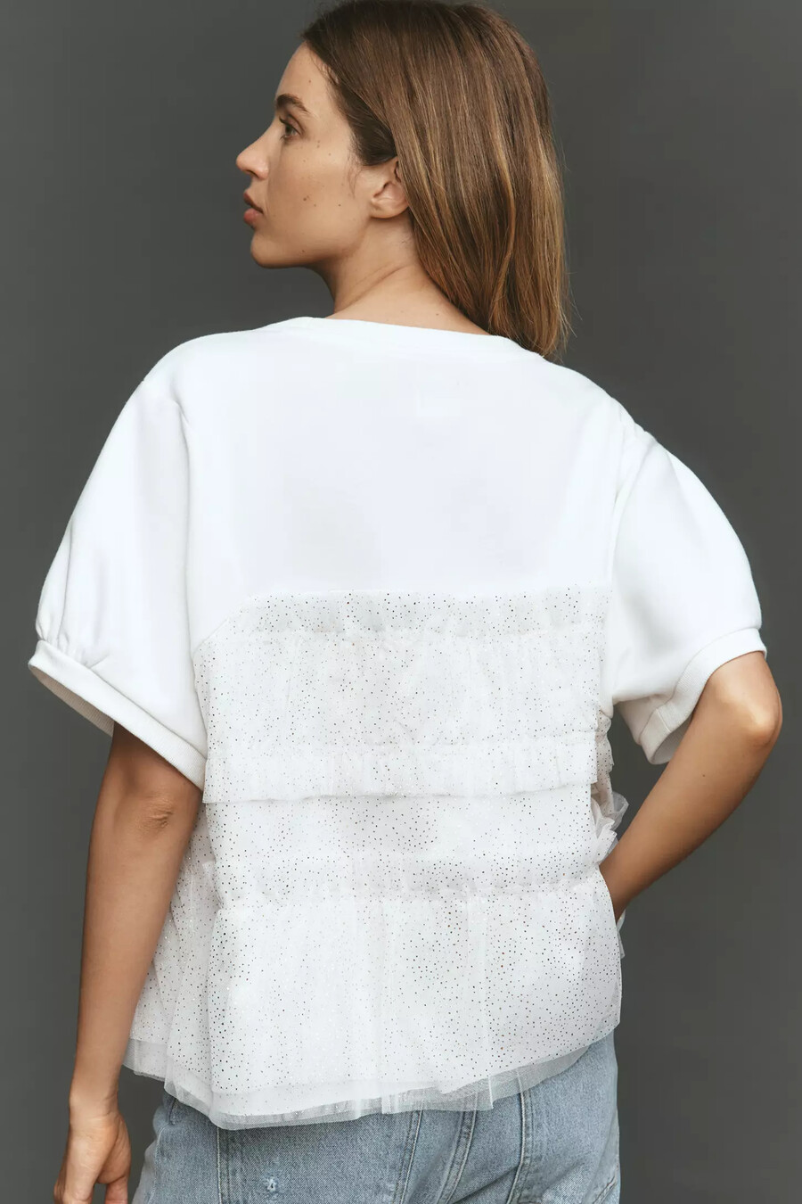 maeve kurzarm-top mit rüschen und smokdetails