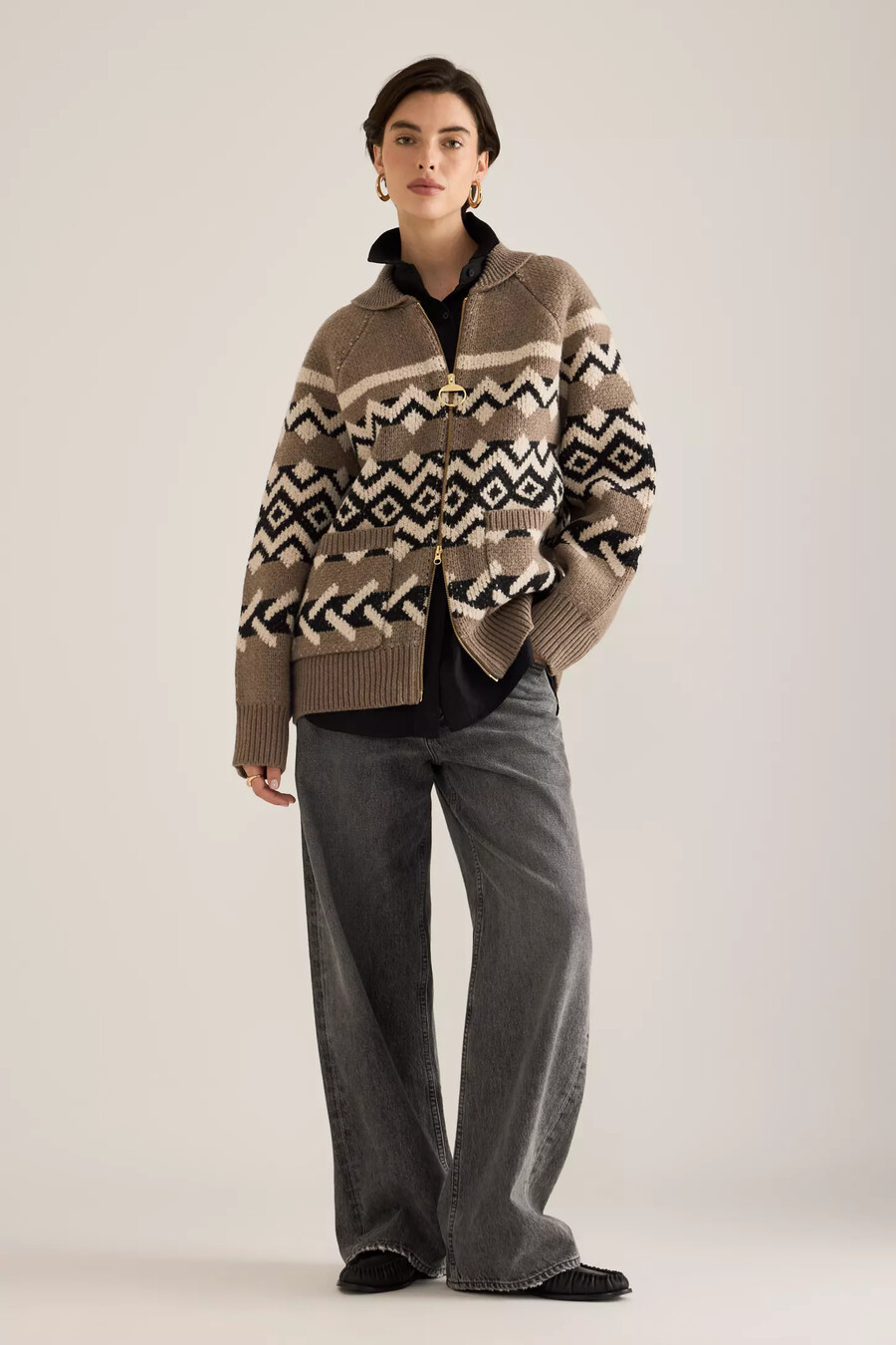 barbour klara wollstrickjacke mit reißverschluss