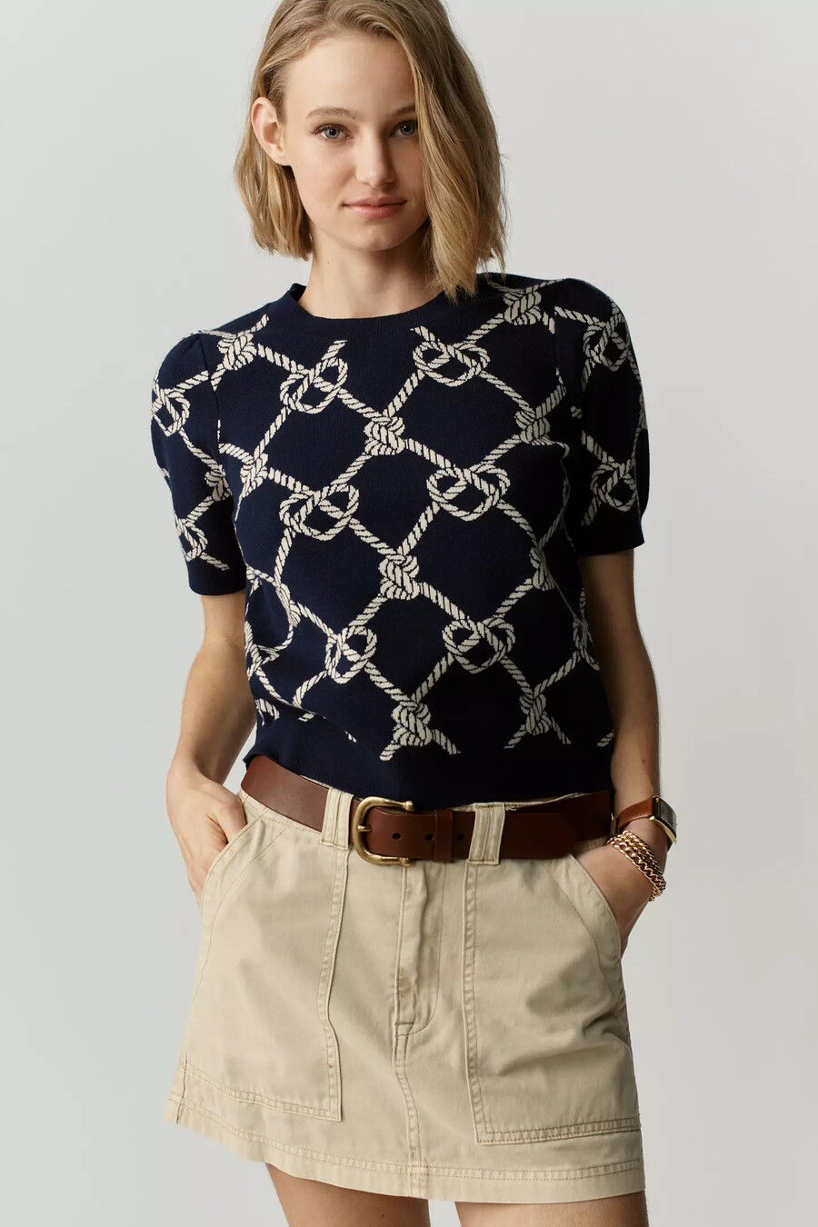 sloane strawberry stricktop mit puffärmeln