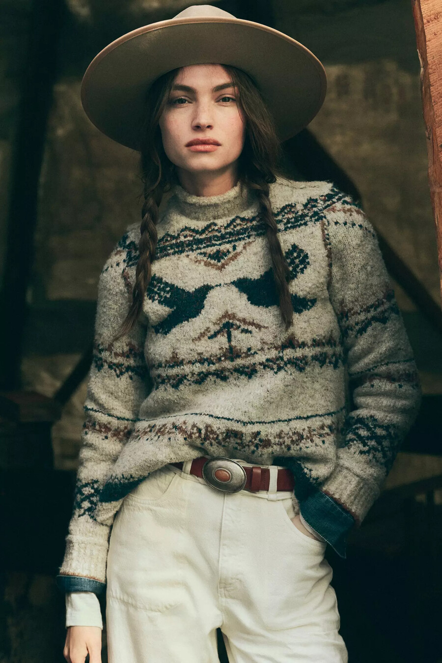 pilcro langarm-pullover mit stehkragen und vogelmotiv