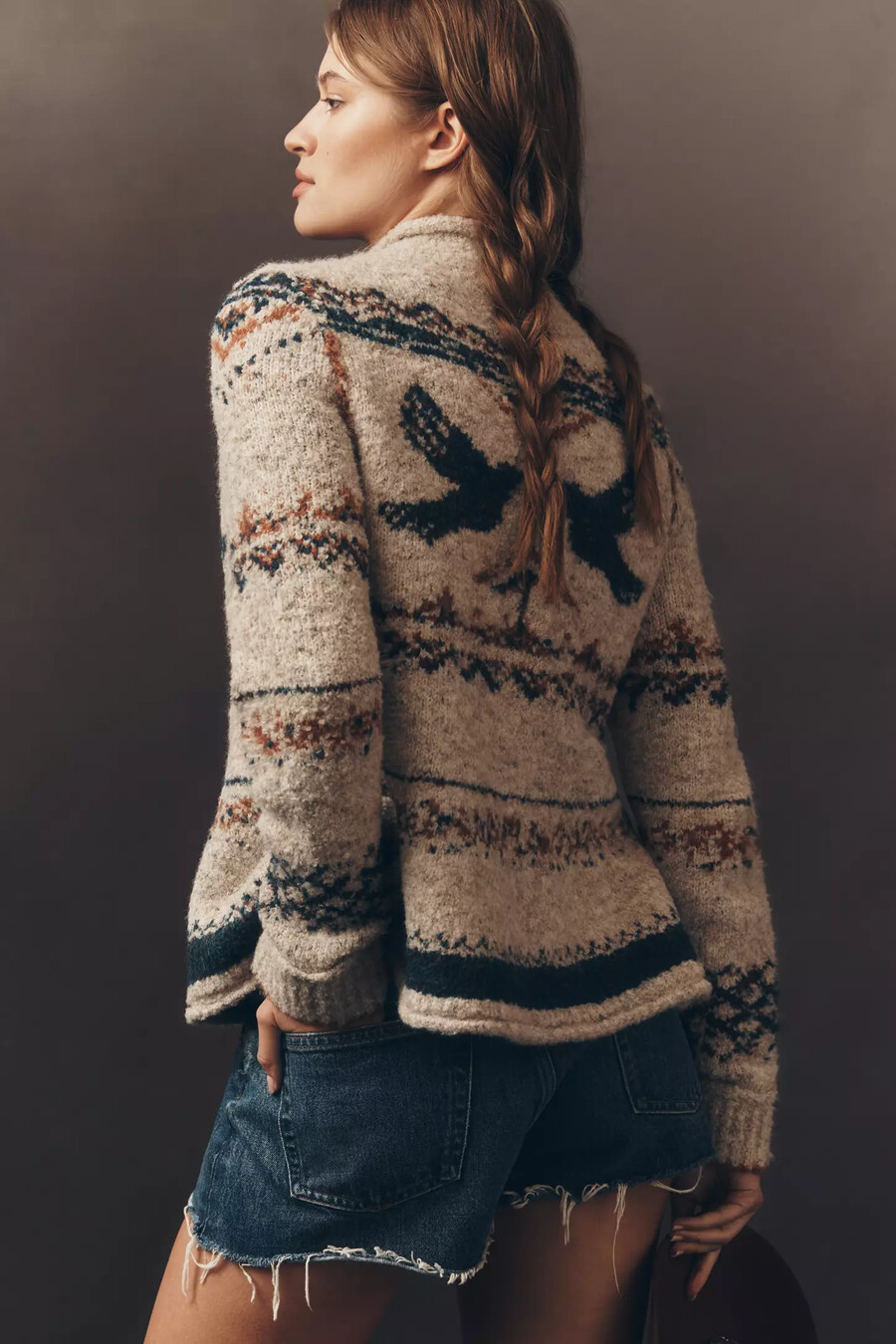 pilcro langarm-pullover mit stehkragen und vogelmotiv