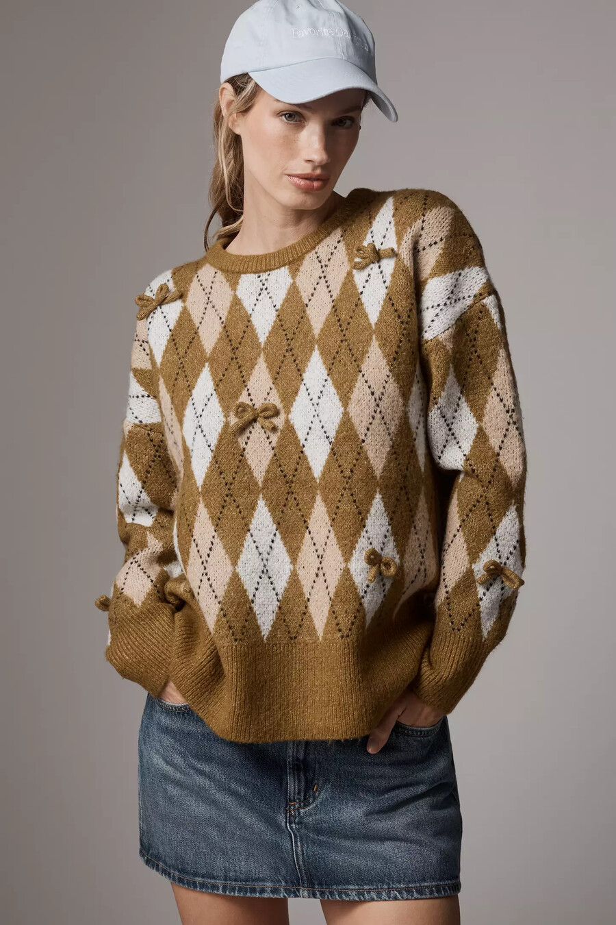 maeve 3d bow argyle rundhalspullover
