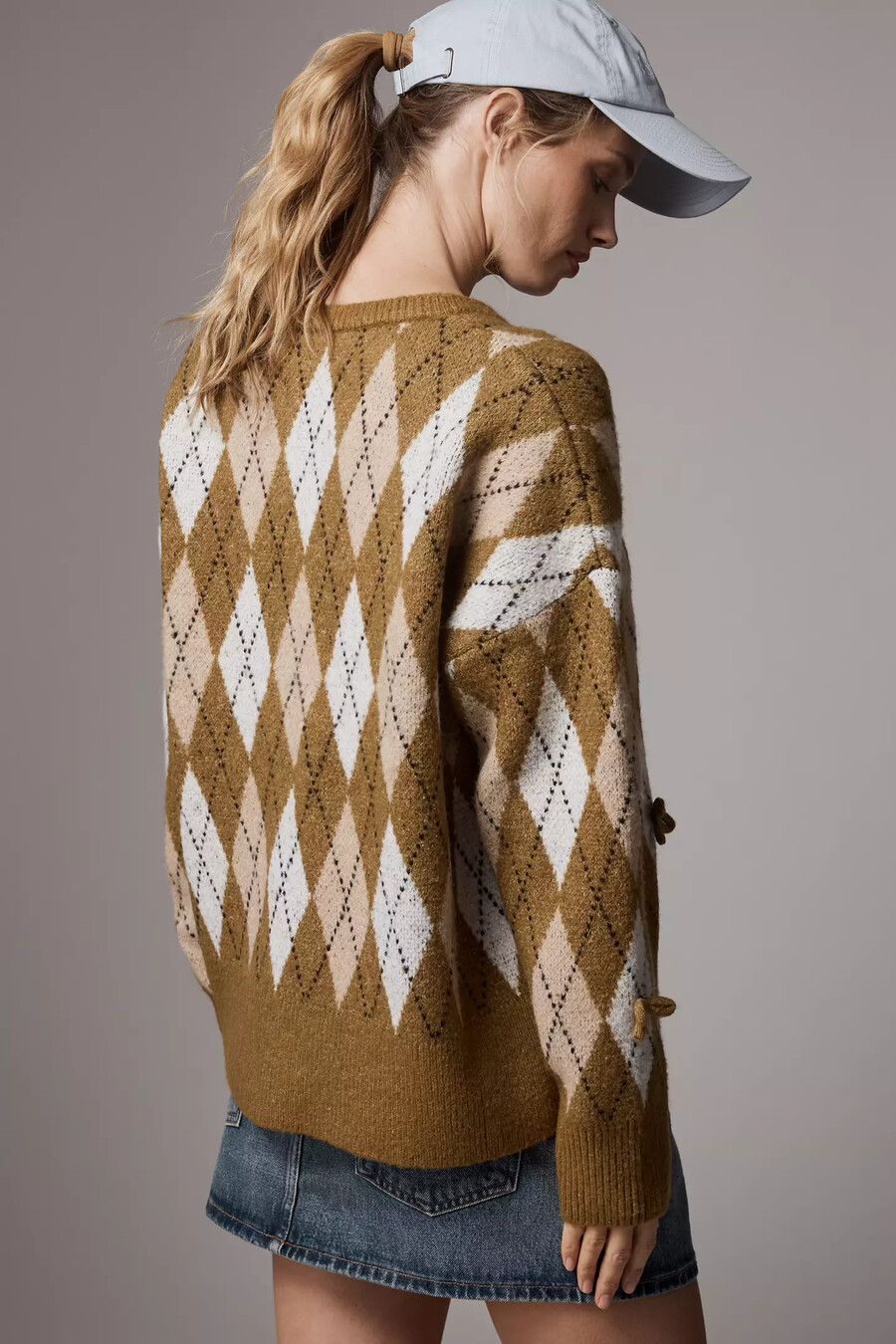 maeve 3d bow argyle rundhalspullover