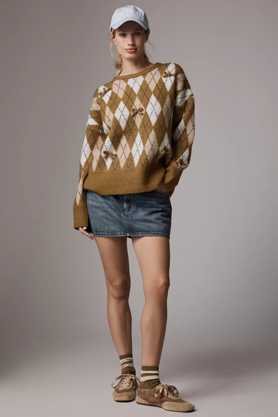 maeve 3d bow argyle rundhalspullover