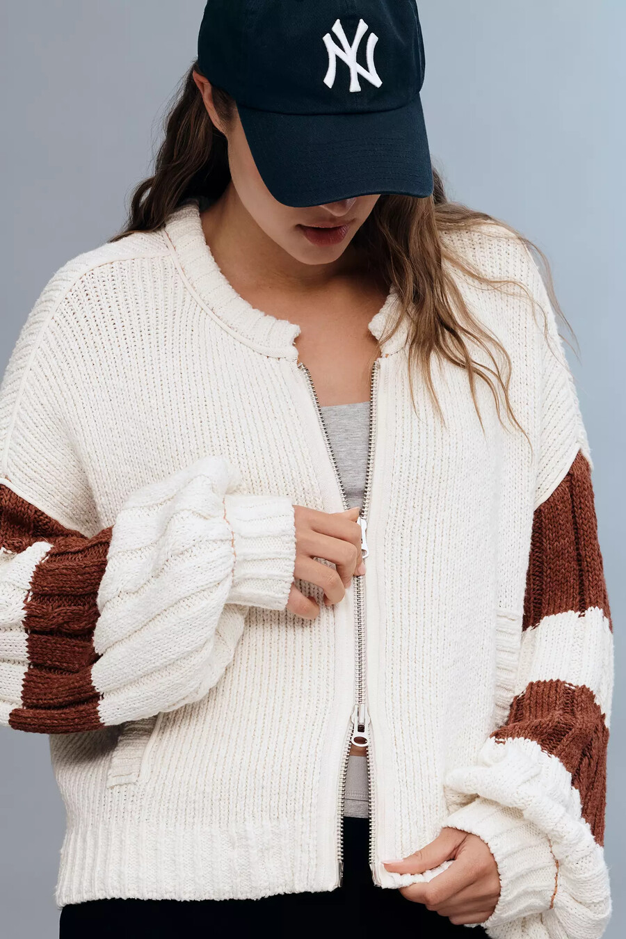 pilcro zopfmuster-pullover mit reißverschluss