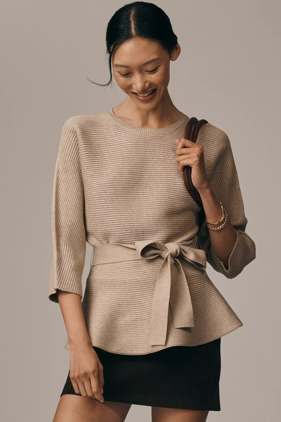 maeve rippenpullover mit gürtel