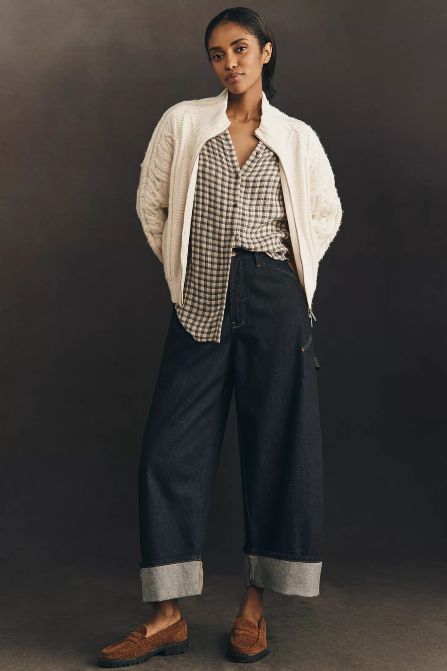 pilcro pullover mit kragen und zopfmuster