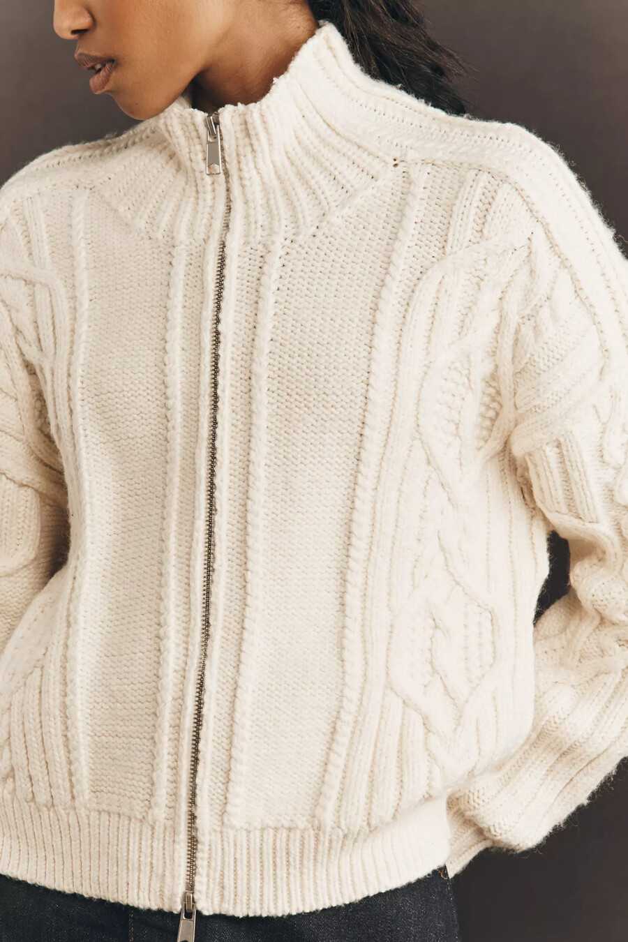 pilcro pullover mit kragen und zopfmuster