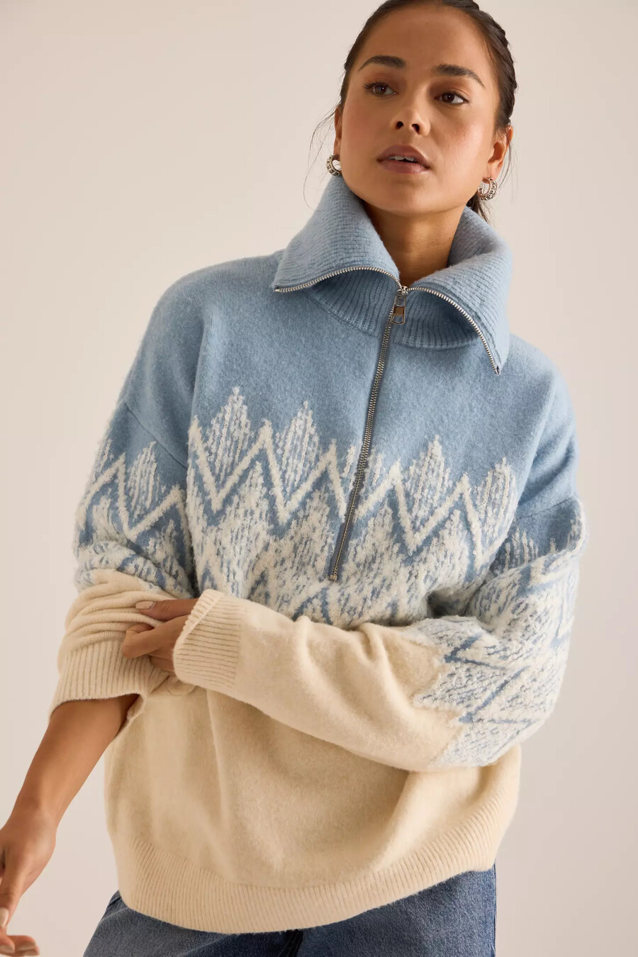 varley hedda fairisle pullover mit halbem reißverschluss