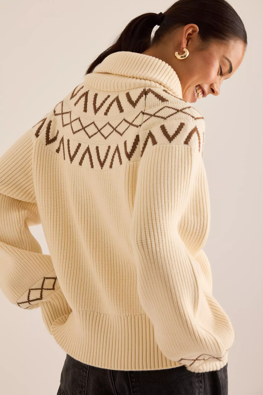 varley sigrid fairisle pullover mit halbem reißverschluss