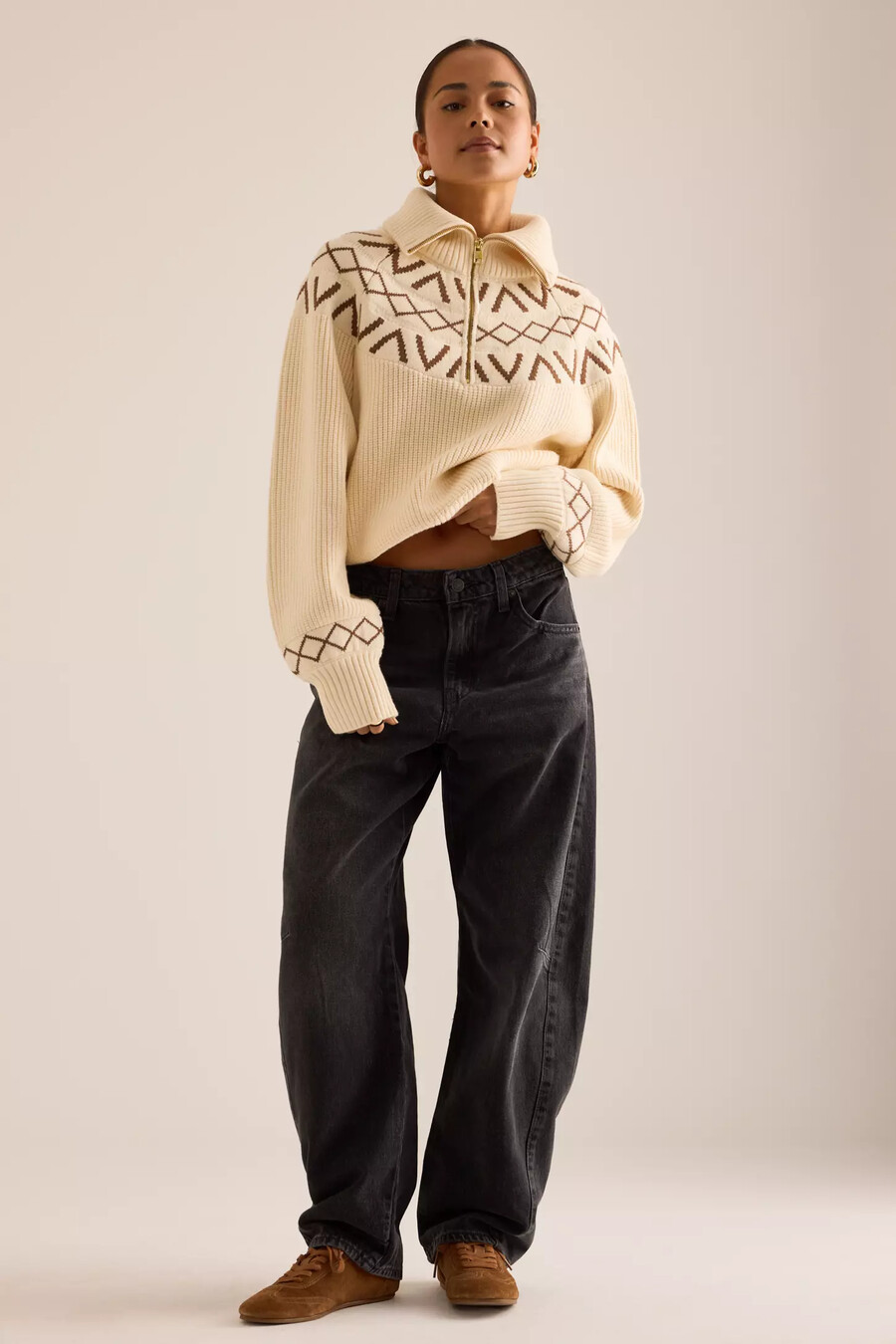 varley sigrid fairisle pullover mit halbem reißverschluss