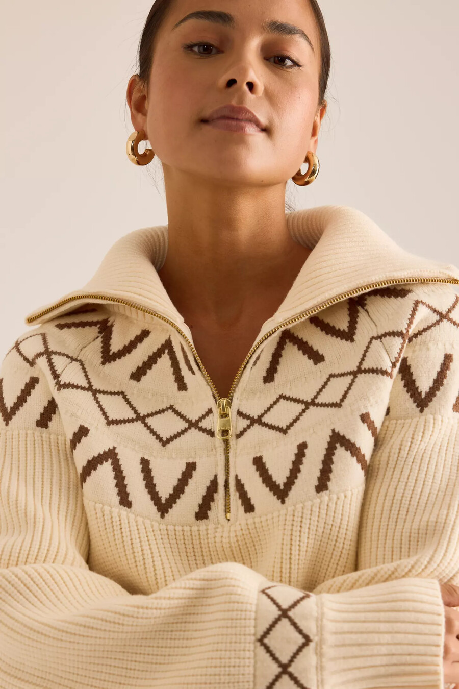 varley sigrid fairisle pullover mit halbem reißverschluss