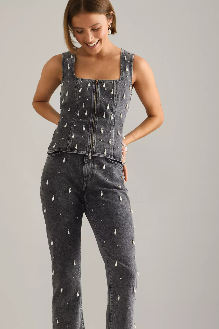 perlenverzierte jeans von anthropologie