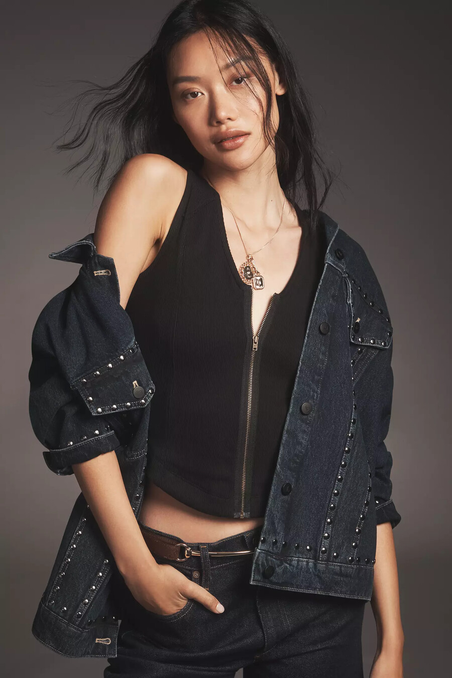 die weston denim boyfriend jacke von pilcro nieten-edition