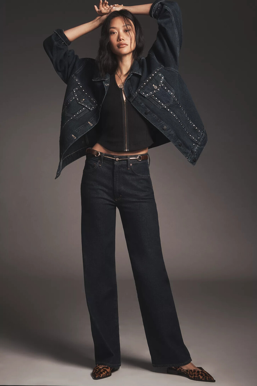die weston denim boyfriend jacke von pilcro nieten-edition