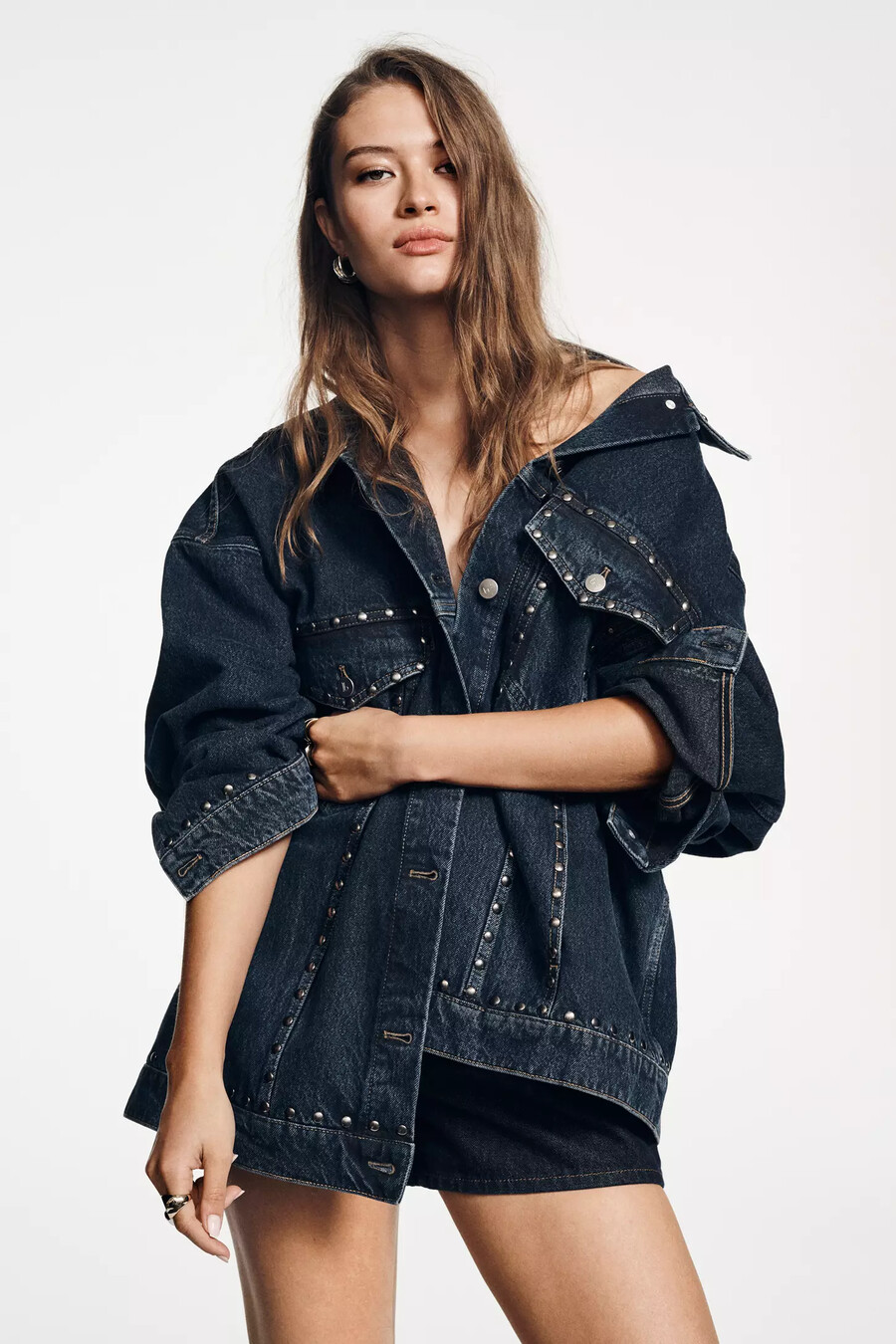die weston denim boyfriend jacke von pilcro nieten-edition