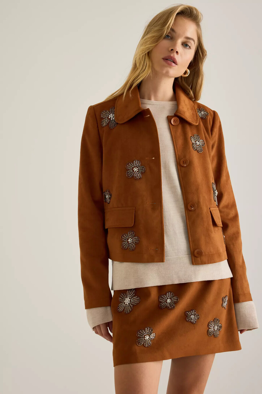 maeve verzierte wildlederimitat-jacke