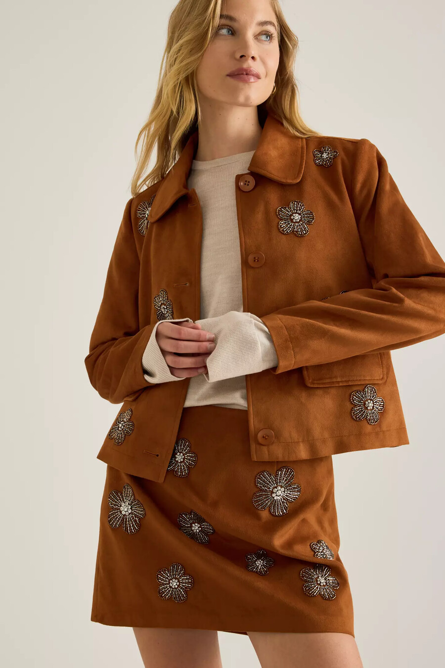 maeve verzierte wildlederimitat-jacke