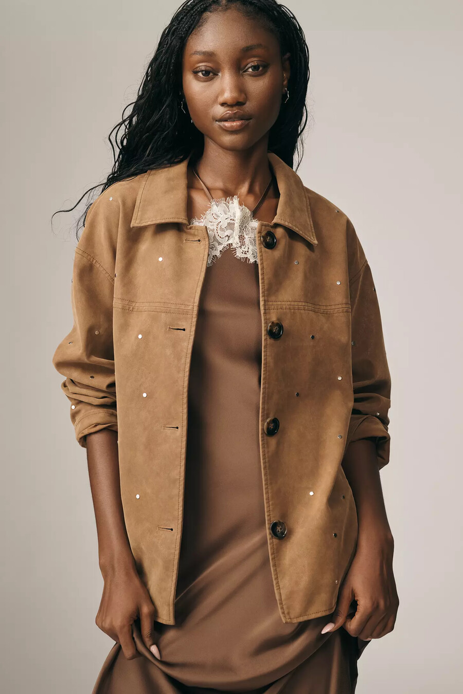pilcro jacke aus wildlederimitat mit nieten