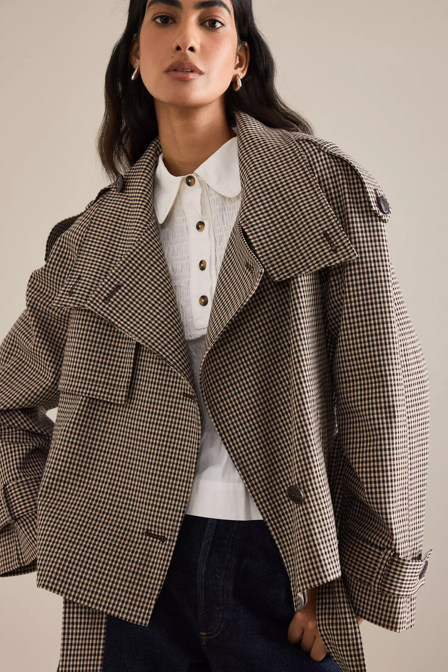 karierter kurzer trenchcoat von anthropologie