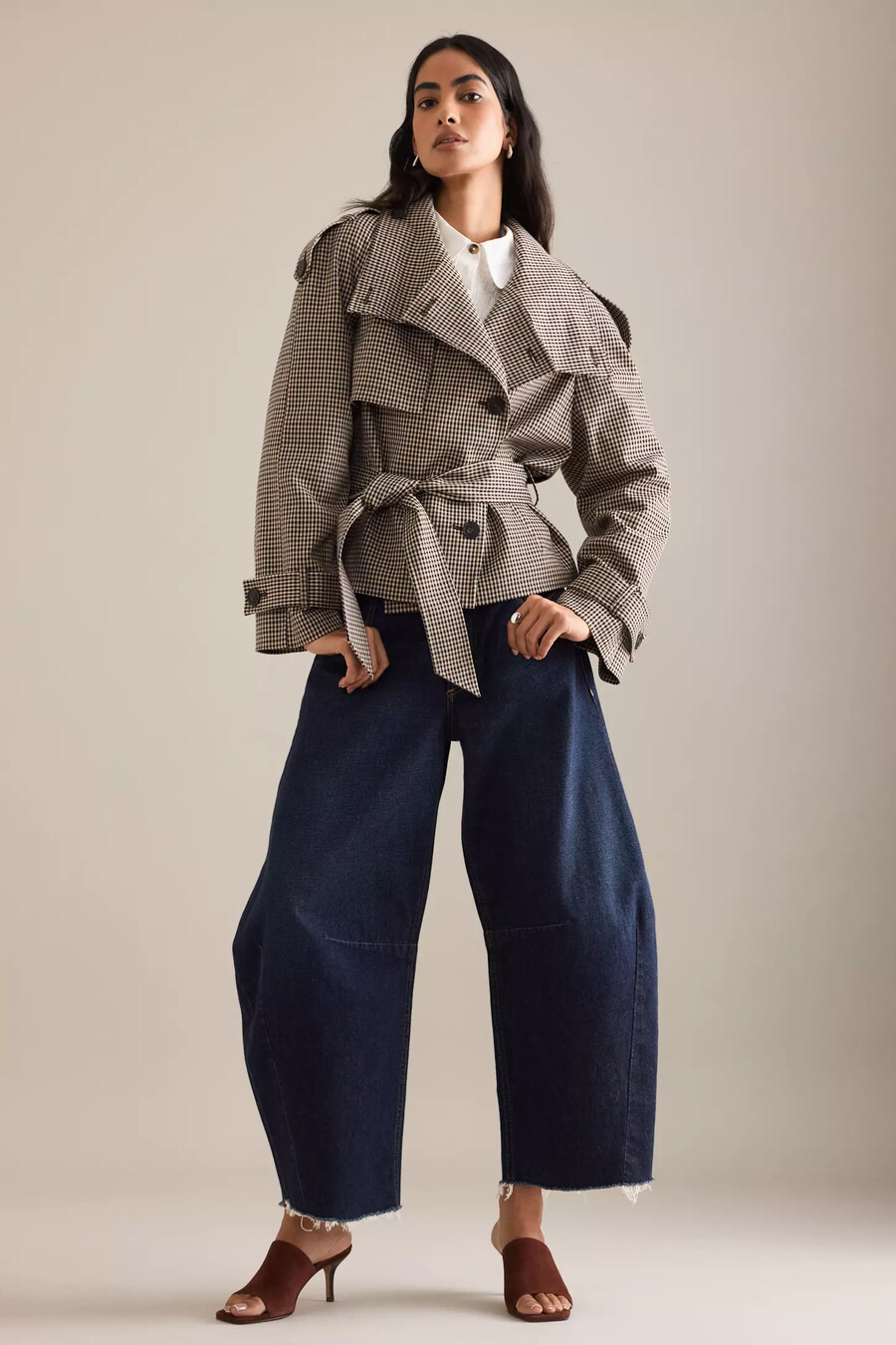 karierter kurzer trenchcoat von anthropologie