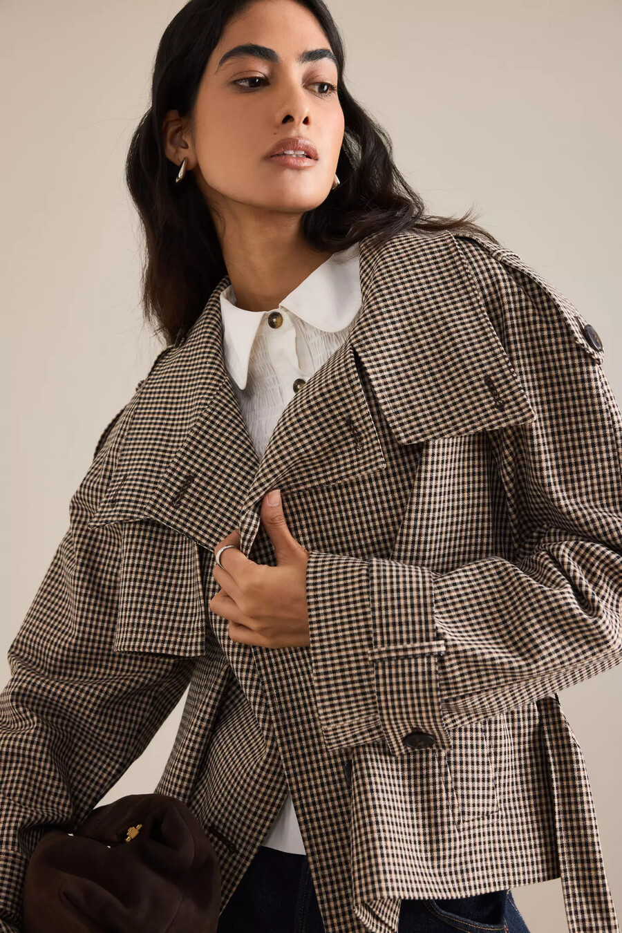 karierter kurzer trenchcoat von anthropologie